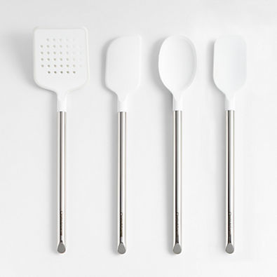 View Crate & Barrel White Silicone and Stainless Steel Utensils, Set of 4 details
