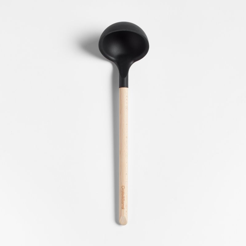 Crate & Barrel Black Silicone and Wood Ladle