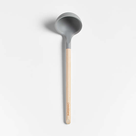 Crate & Barrel Wood and Grey Silicone Ladle