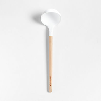 View Crate & Barrel White Silicone and Wood Ladle details