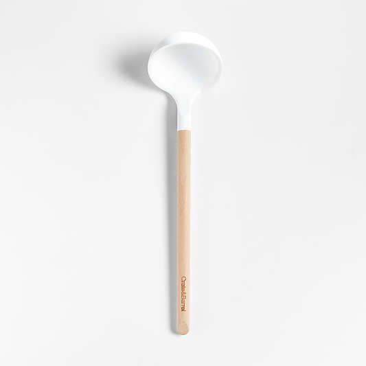 Crate & Barrel White Silicone and Wood Ladle