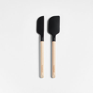 View Crate & Barrel Black Silicone and Wood Mini Scraper Spatulas, Set of 2 details