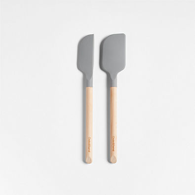 View Crate & Barrel Wood and Grey Silicone Mini Spatulas, Set of 2 details
