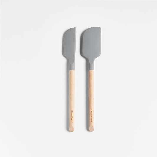 Crate & Barrel Wood and Grey Silicone Mini Spatulas, Set of 2