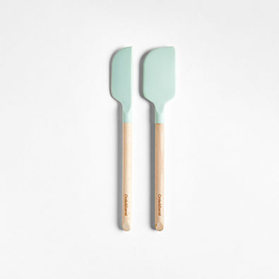 View Crate & Barrel Wood and Mint Silicone Mini Spatulas, Set of 2 details