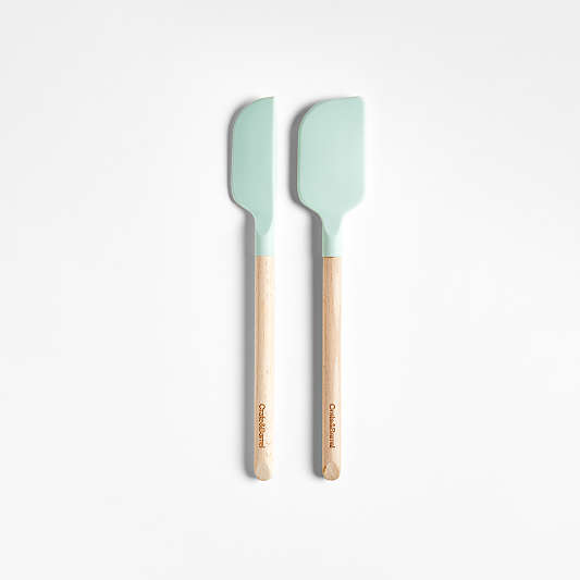 Crate & Barrel Wood and Mint Silicone Mini Spatulas, Set of 2