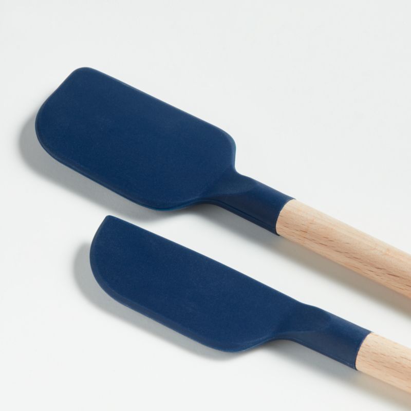 Crate & Barrel Wood and Navy Silicone Mini Spatulas, Set of 2