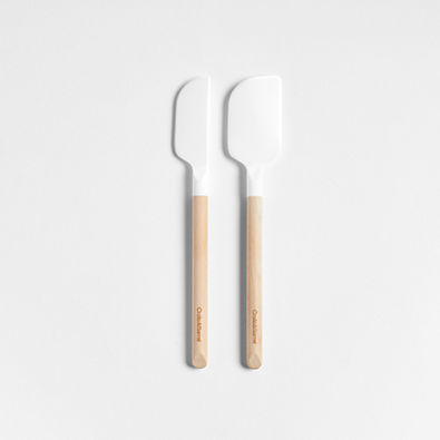 View Crate & Barrel White Silicone and Wood Mini Scraper Spatulas, Set of 2 details