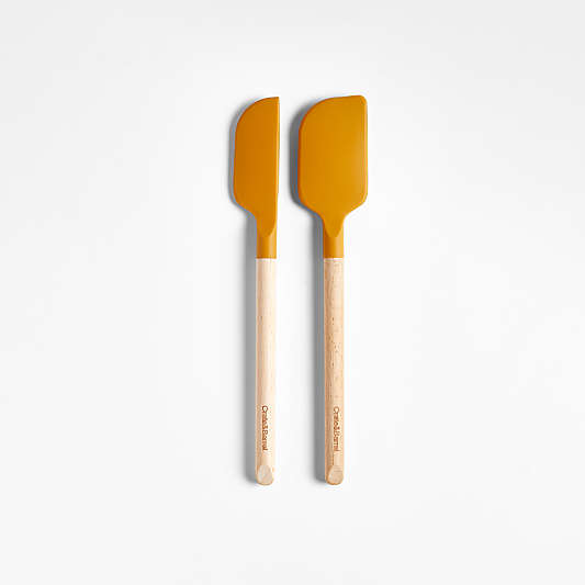 Crate & Barrel Wood and Yellow Silicone Mini Spatulas, Set of 2