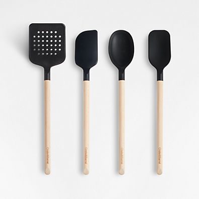 View Crate & Barrel Black Silicone and Wood Utensil, Set of 4 details