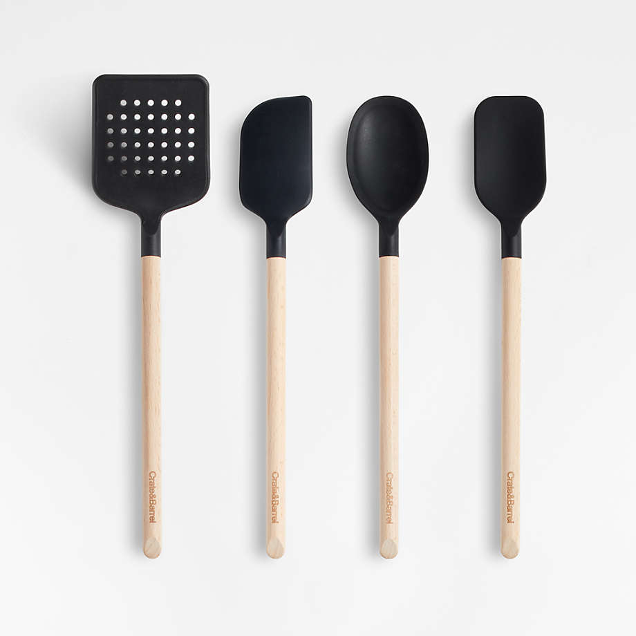 Crate & Barrel Black Silicone and Wood Utensil