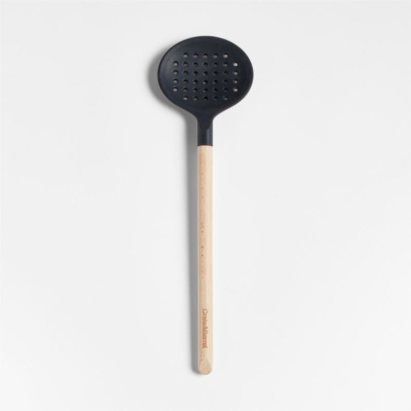 Crate & Barrel Black Silicone and Wood Slotted Spoon