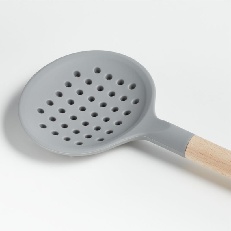 Crate & Barrel Wood and Silicone Slotted Spoon