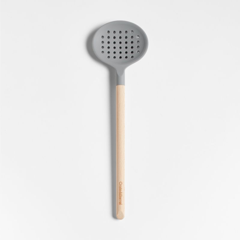 Crate & Barrel Wood and Silicone Slotted Spoon