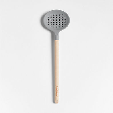 View Crate & Barrel Wood and Grey Silicone Slotted Spoon details