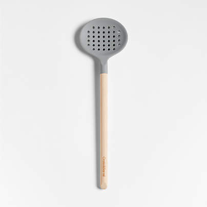 Crate & Barrel Wood and Grey Silicone Slotted Spoon