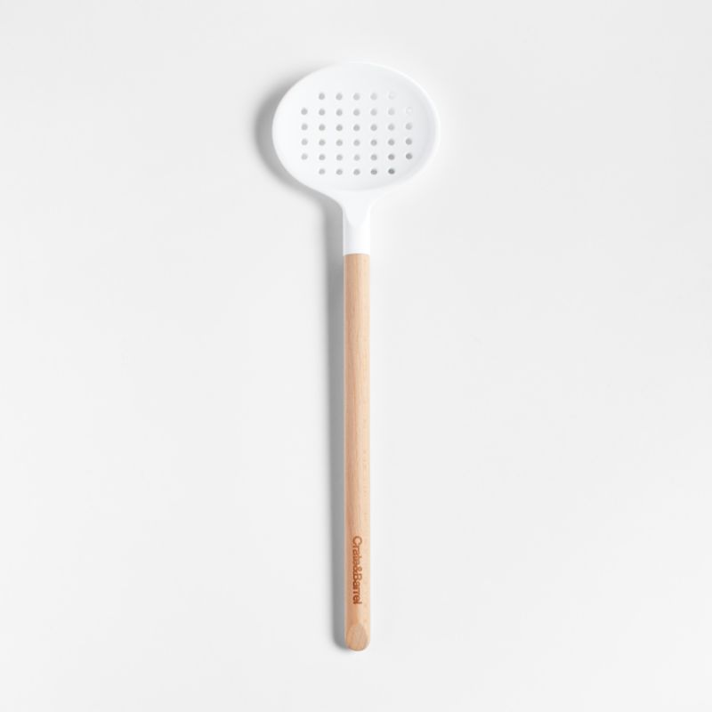 Viewing product image Crate & Barrel Wood and White Silicone Slotted Spoon - image 1 of 5