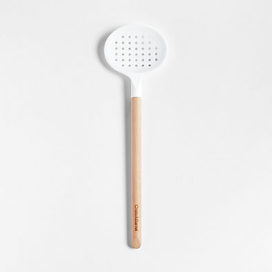 View Crate & Barrel Wood and White Silicone Slotted Spoon details