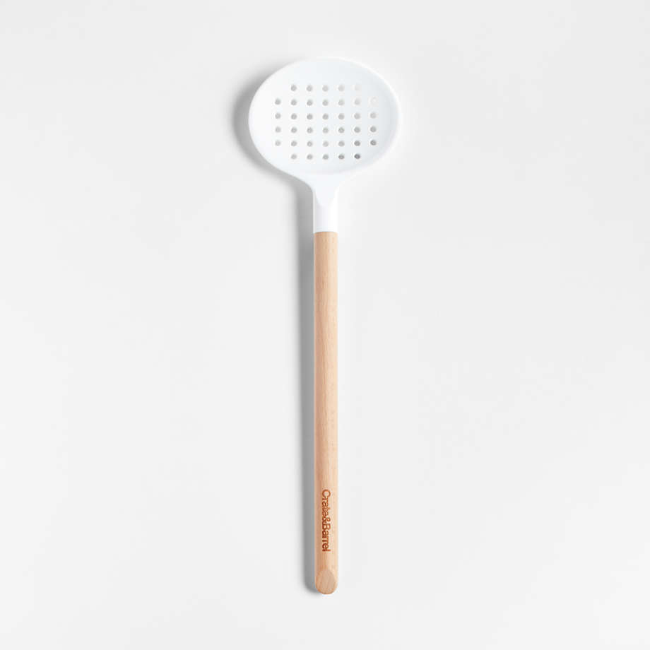 Crate & Barrel Wood and Silicone Slotted Spoon