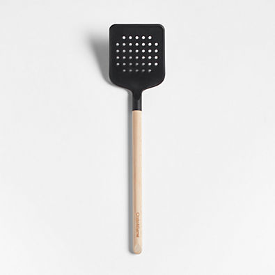 View Crate & Barrel Black Silicone and Wood Slotted Turner Spatula details