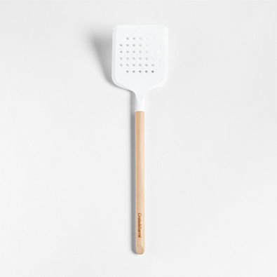 View Crate & Barrel White Silicone and Wood Slotted Turner Spatula details