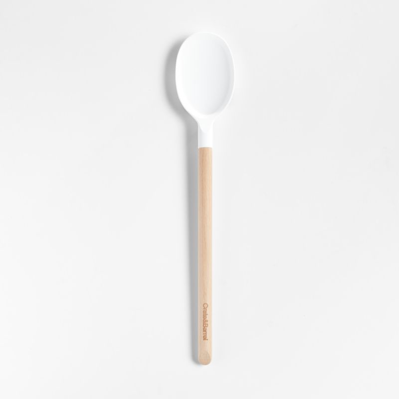 Crate & Barrel White Silicone and Wood Spoon