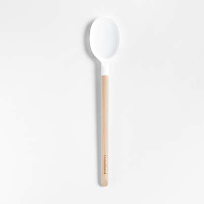 Crate & Barrel White Silicone and Wood Spoon