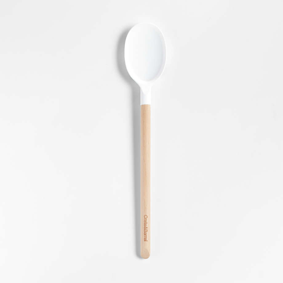 Crate & Barrel Wood and White Silicone Spoon