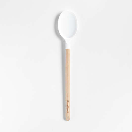 Crate & Barrel White Silicone and Wood Spoon