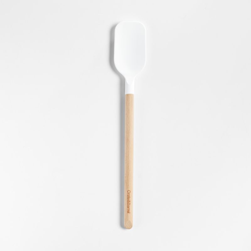 Crate & Barrel White Silicone and Wood Spoonula