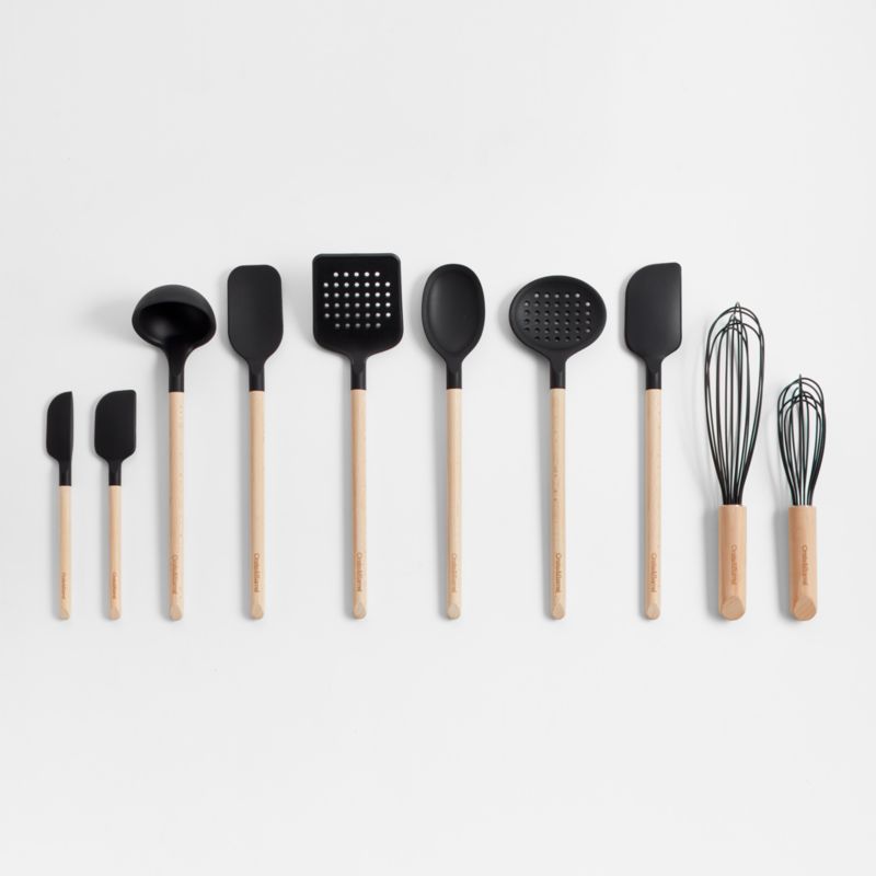 7-piece Silicone Cooking Utensils Set - Heat Resistant Silicone Kitchen  Utensils for Cooking With Wooden Handles, Spatula Set, Kitchen Utensil  Gadgets Sets for Non-Stick Cookware, BPA Free With Storage Seat (Grey)