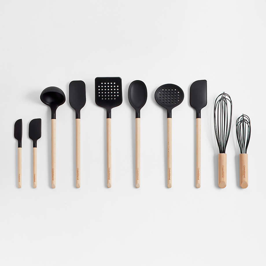Crate & Barrel Wood and Black Silicone Utensils, Set of 10   Reviews | Crate and Barrel