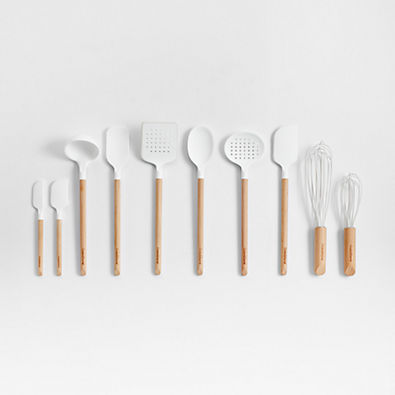 View Crate & Barrel Wood and White Silicone Utensils, Set of 10 details