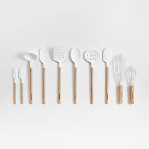 Crate & Barrel Navy Silicone and Wood Utensils