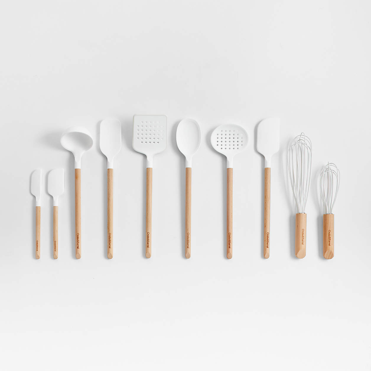 Crate & Barrel Wood and White Silicone Utensils, Set of 10 Crate & Barrel