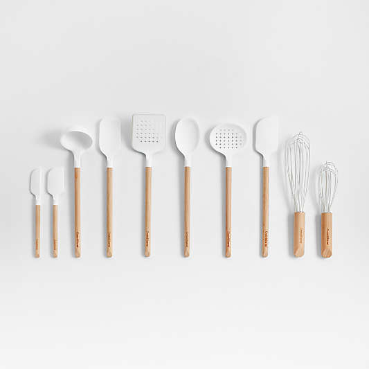 Crate & Barrel Wood and White Silicone Utensils