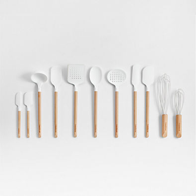 View Crate & Barrel Wood and White Silicone Utensils, Set of 11 details