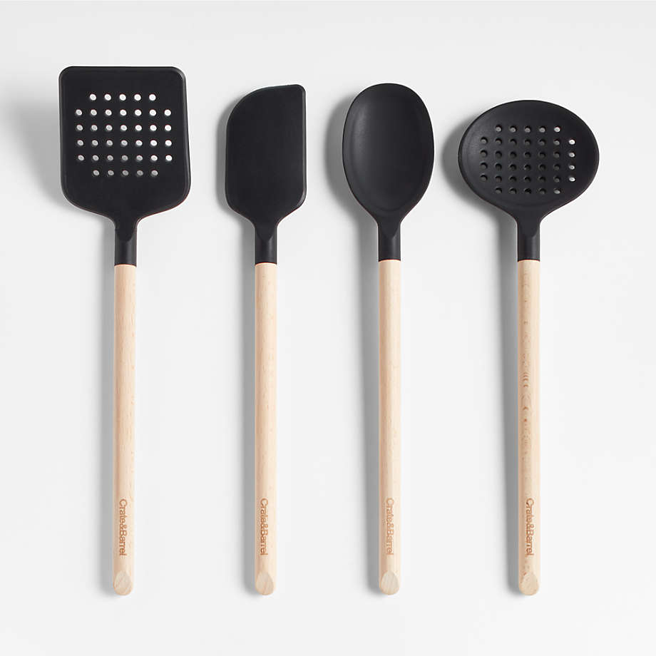 Crate & Barrel Wood and Black Silicone Utensils, Set of 4 + Reviews ...