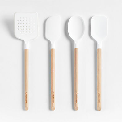 View Crate & Barrel Wood and White Silicone Utensils, Set of 4 details