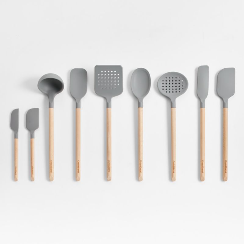 Crate & Barrel Wood and Grey Silicone Slotted Spoon - image 1 of 4