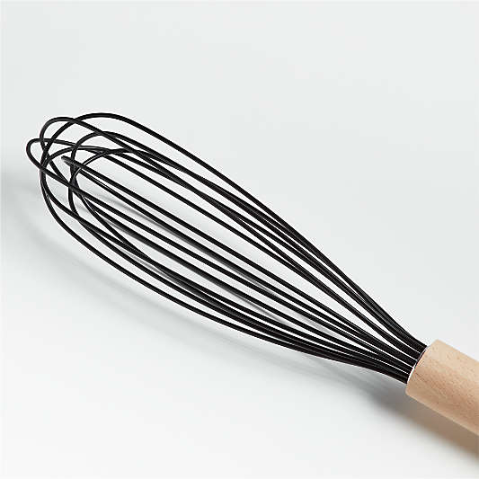 Crate & Barrel 12" Wood and Black Silicone Whisk