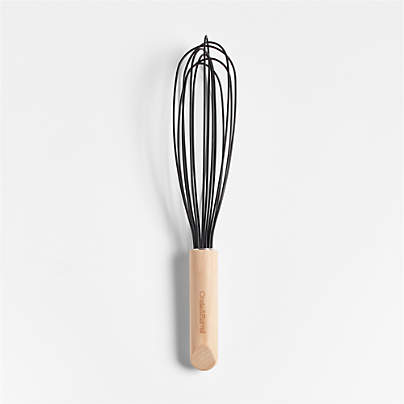 Crate & Barrel 12" Wood and Black Silicone Whisk