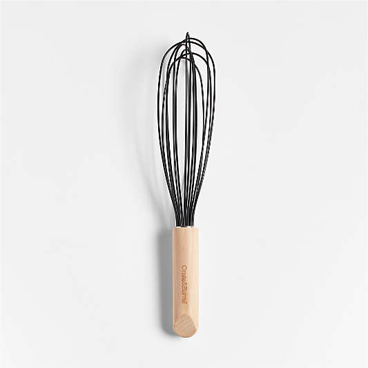 Crate & Barrel 12" Wood and Black Silicone Whisk