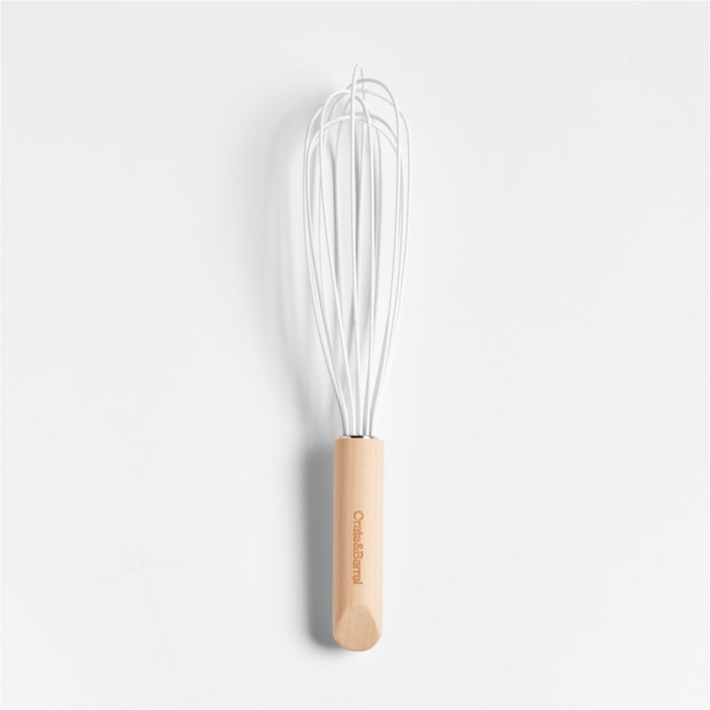 Crate & Barrel White Silicone and Wood 12" Whisk
