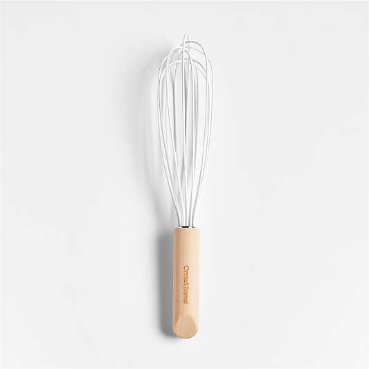 Crate & Barrel White Silicone and Wood 12" Whisk