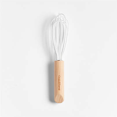 Crate & Barrel White Silicone and Wood 9.5" Whisk