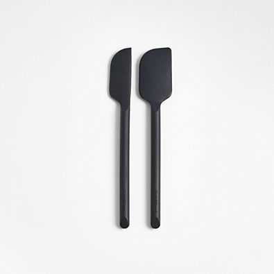 View Crate & Barrel Black Silicone Mini Scraper Spatulas, Set of 2 details