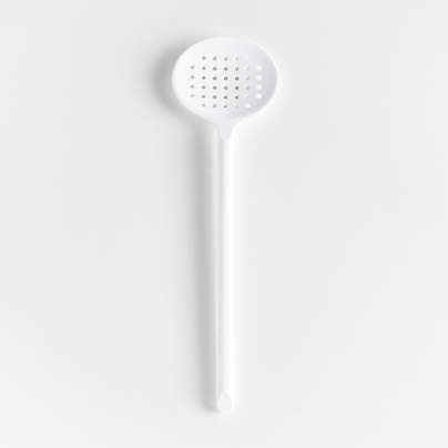 Crate & Barrel White Silicone Slotted Spoon