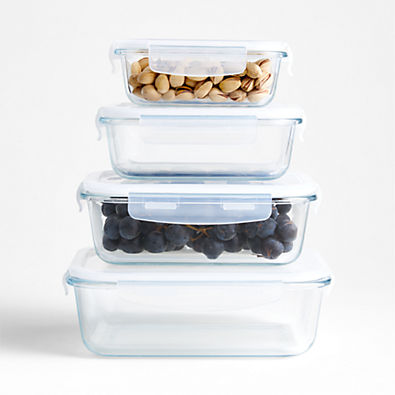 View Crate & Barrel 8-Piece Rectangle Glass Storage Set details