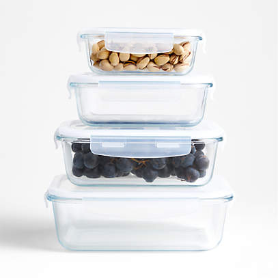 Crate & Barrel 8-Piece Rectangular Glass Storage Containers with Dark Wood  Lids